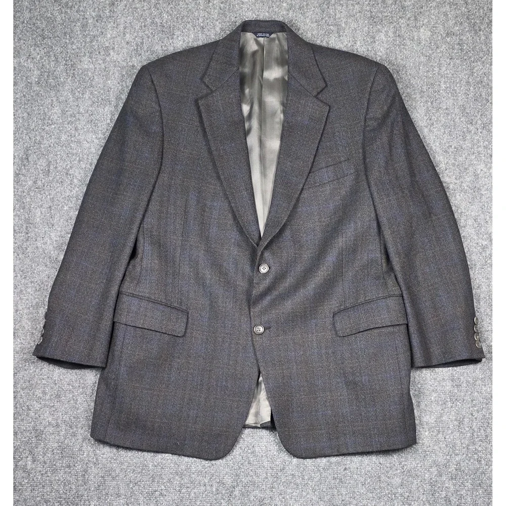 Hart Schaffner Marx Wool‎ Blazer Men 42PT Gray Herringbone Tweed Windowpane USA